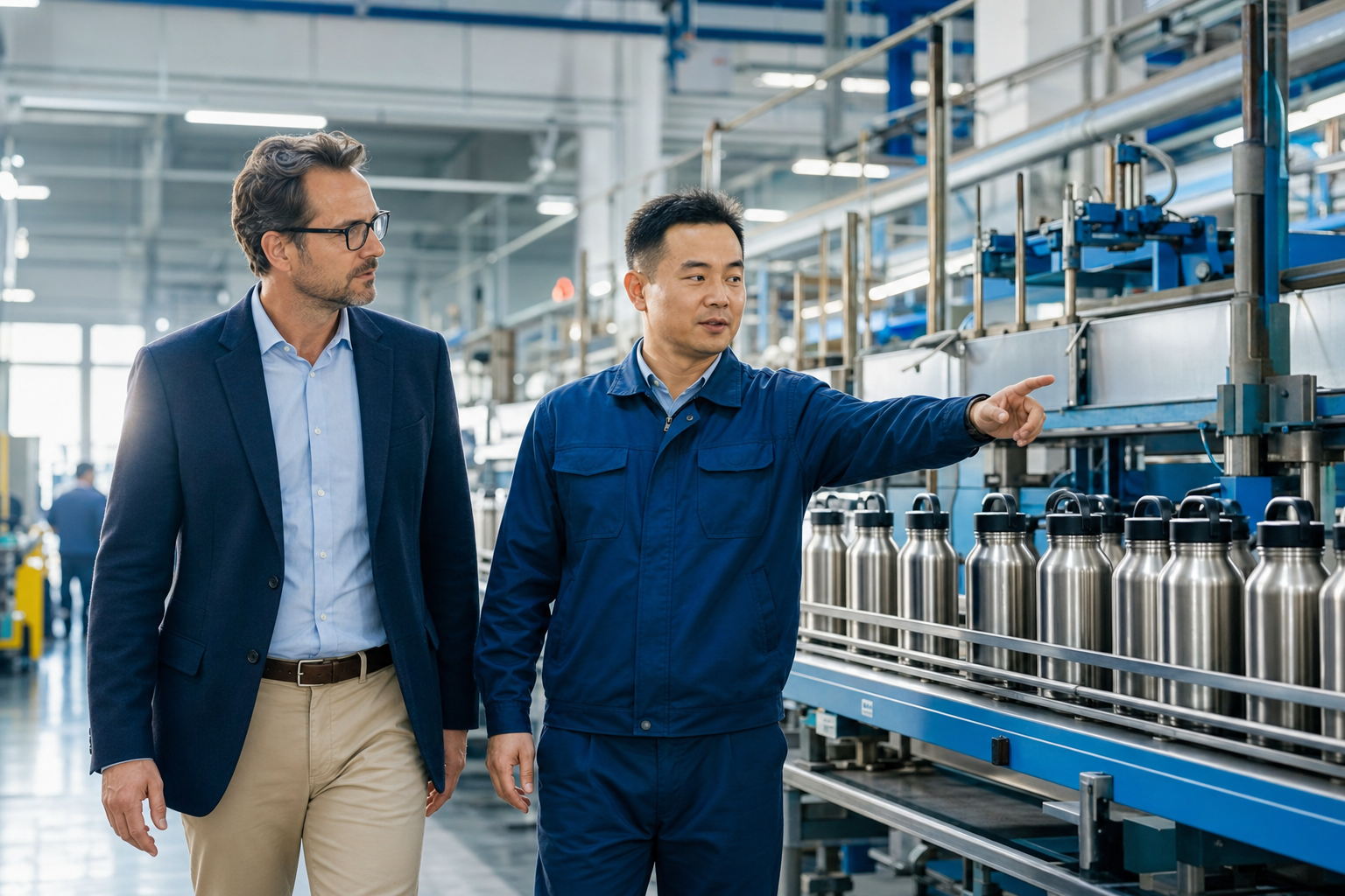 Western buyer visiting a Chinese drinkware factory in Zhejiang