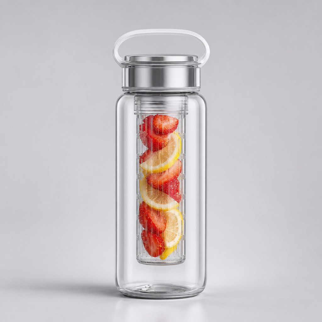 Clear Tritan fruit infuser water bottle with internal cartridge
