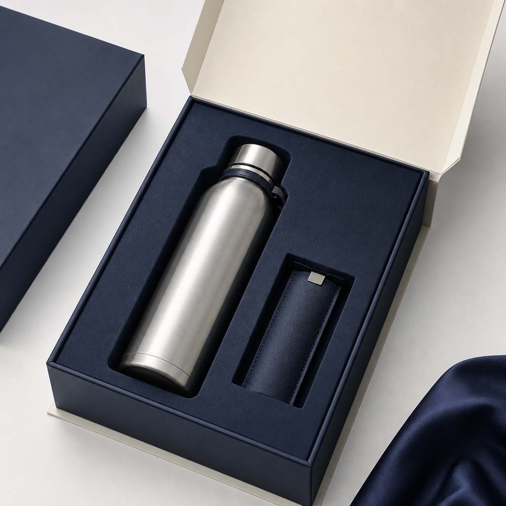 Premium gift box packaging with bottle insert