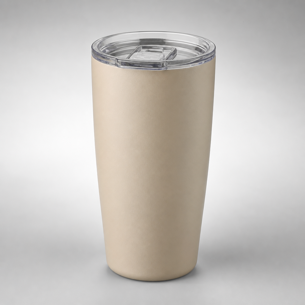 Matte beige stainless travel tumbler with magnetic slide lid